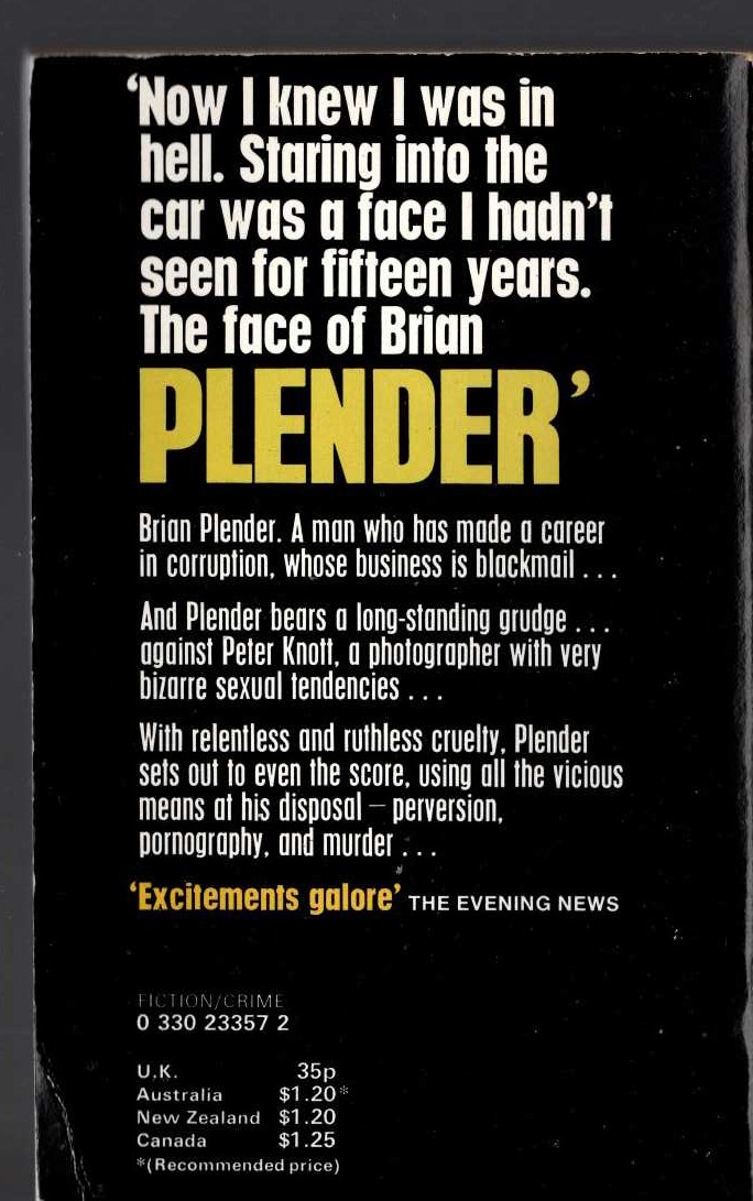 Ted Lewis  PLENDER magnified rear book cover image