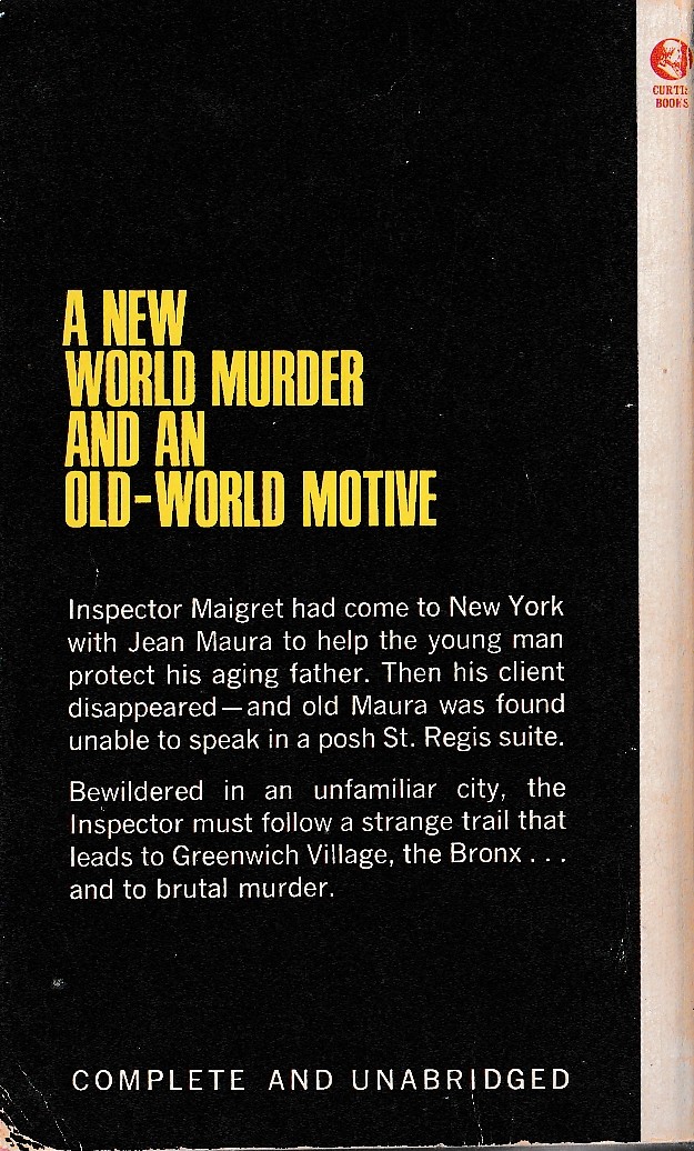 Georges Simenon  MAIGRET IN NEW YORK'S UNDERWORLD magnified rear book cover image