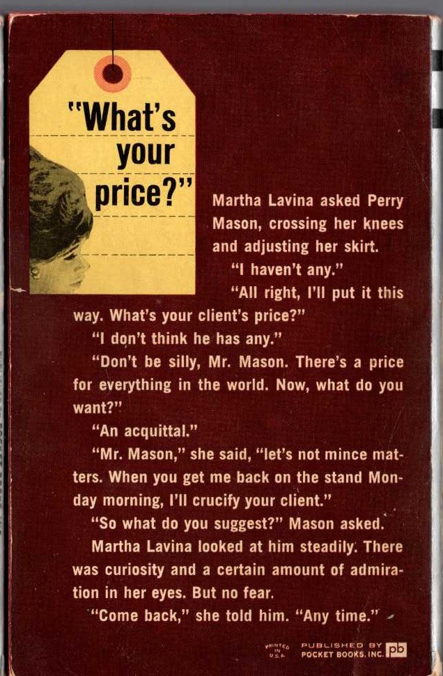 Erle Stanley Gardner  THE CASE OF THE HESITANT HOSTESS magnified rear book cover image