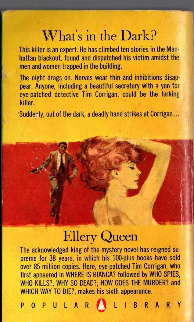Ellery Queen  WHAT'S IN THE DARK magnified rear book cover image