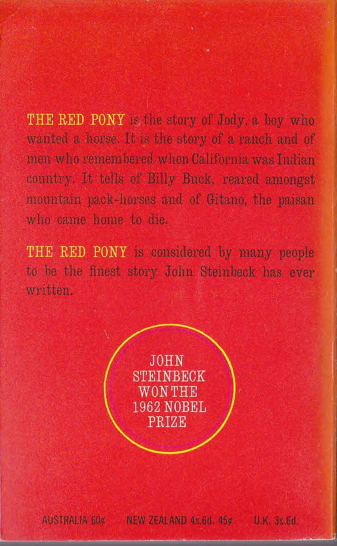John Steinbeck  THE RED PONY magnified rear book cover image