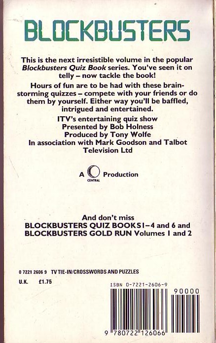 BLOCKBUSTERS   BLOCKBUSTERS QUIZ BOOK 5 magnified rear book cover image