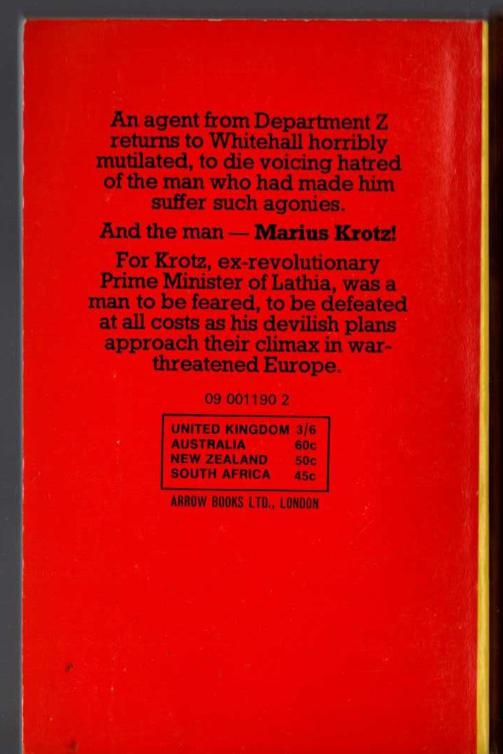 John Creasey  THUNDER IN EUROPE (Department 'Z') magnified rear book cover image