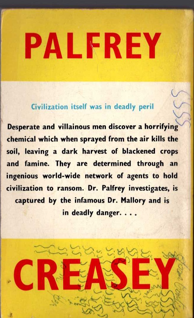 John Creasey  DARK HARVEST (Doctor Palfrey) magnified rear book cover image
