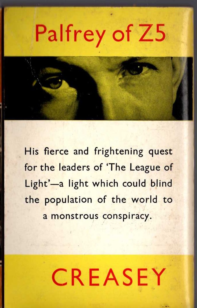 John Creasey  THE LEAGUE OF LIGHT (Doctor Palfrey) magnified rear book cover image