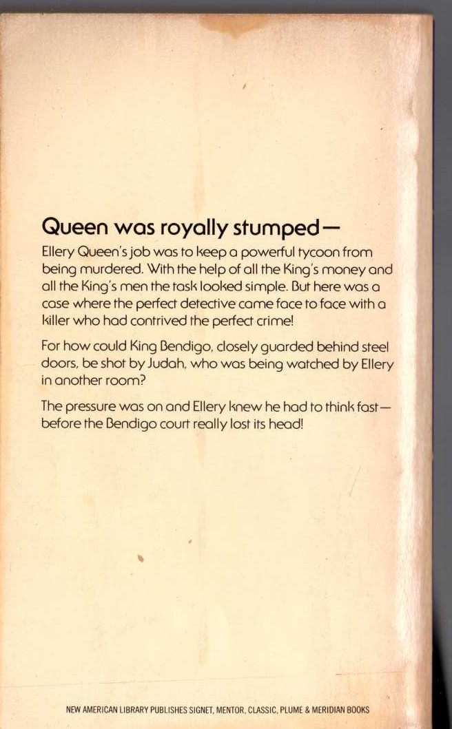 Ellery Queen  THE KING IS DEAD magnified rear book cover image