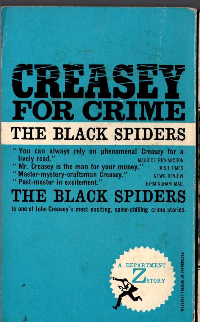 John Creasey  THE BLACK SPIDERS (Department 'Z') magnified rear book cover image