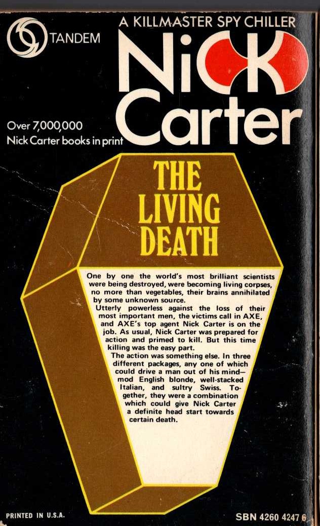 Nick Carter  THE LIVING DEATH magnified rear book cover image