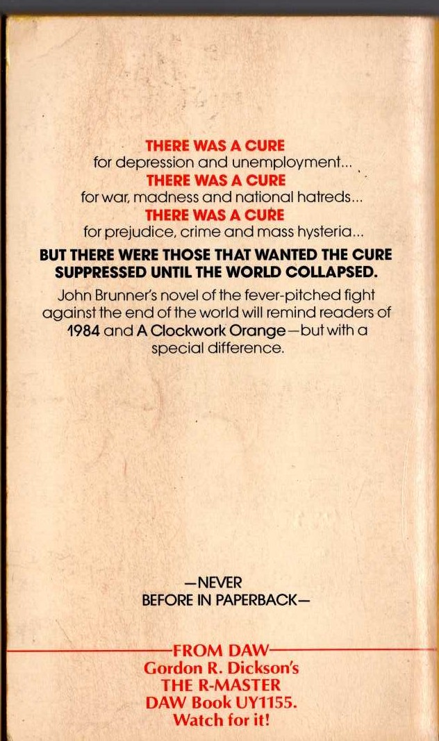 John Brunner  THE STONE THAT NEVER CAME DOWN magnified rear book cover image