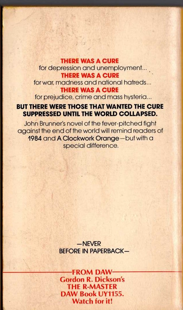 John Brunner  THE STONE THAT NEVER CAME DOWN magnified rear book cover image