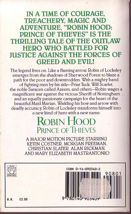 Simon Green  ROBIN HOOD: PRINCE OF THIEVES (Kevin Kostner) magnified rear book cover image