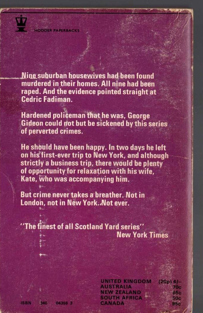 J.J. Marric  GIDEON'S BADGE magnified rear book cover image
