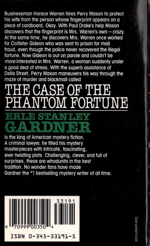 Erle Stanley Gardner  THE CASE OF THE PHANTOM FORTUNE magnified rear book cover image