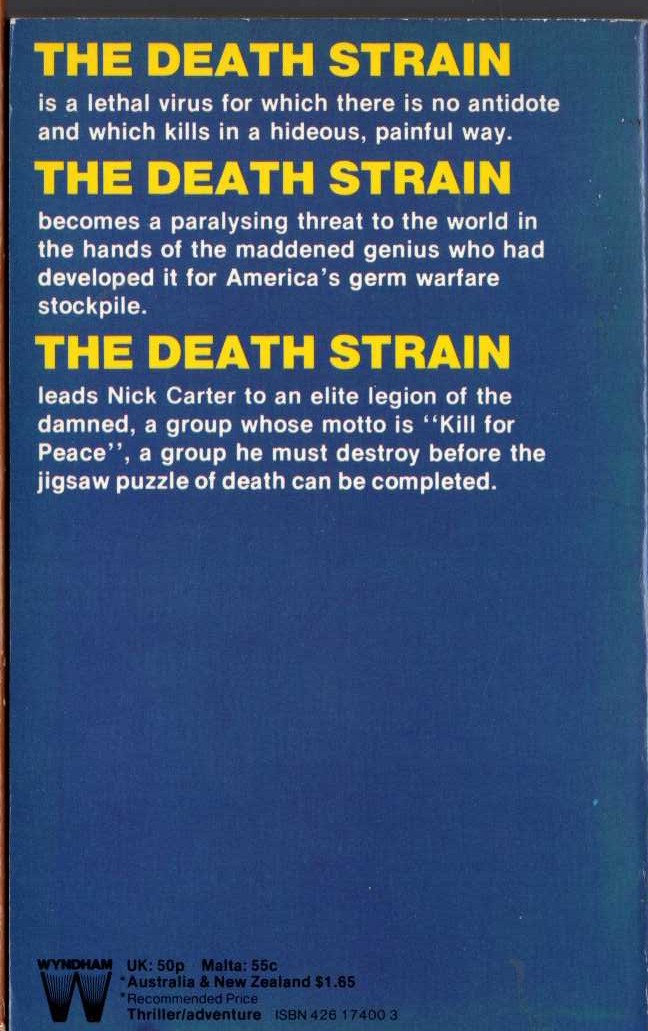 Nick Carter  THE DEATH STRAIN magnified rear book cover image