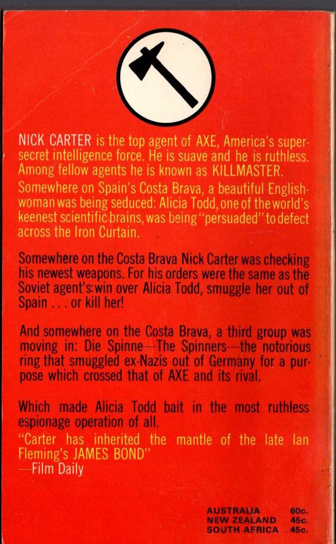 Nick Carter  WEB OF SPIES magnified rear book cover image