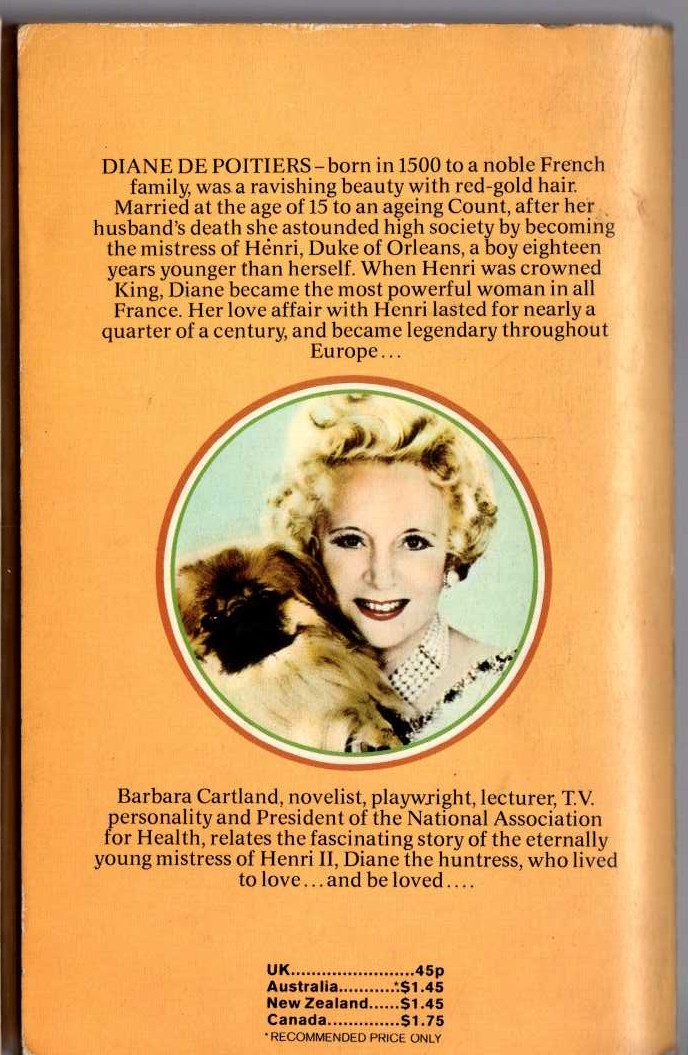 Barbara Cartland  DIANE DE POITIERS: THE STORY OF THE MISTRESS OF HENRI II magnified rear book cover image