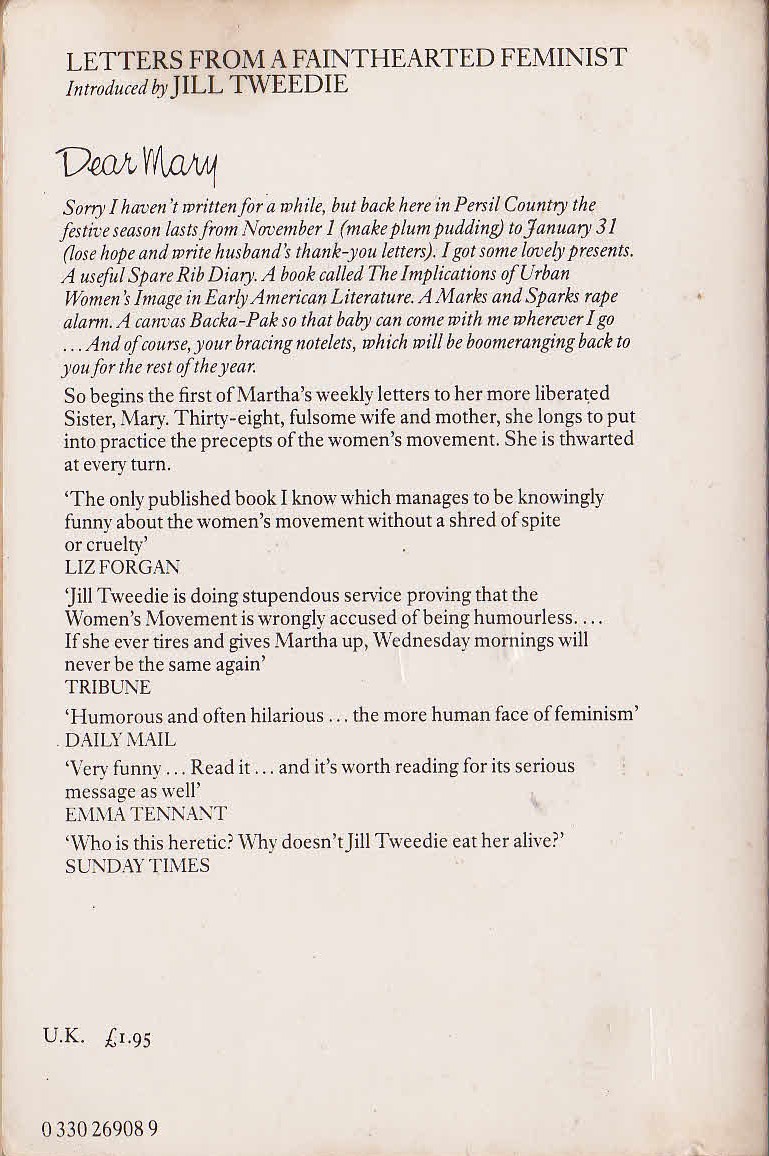 Jill Tweedle (Introduces) LETTERS FROM A FAINTHEARTED FEMINIST magnified rear book cover image