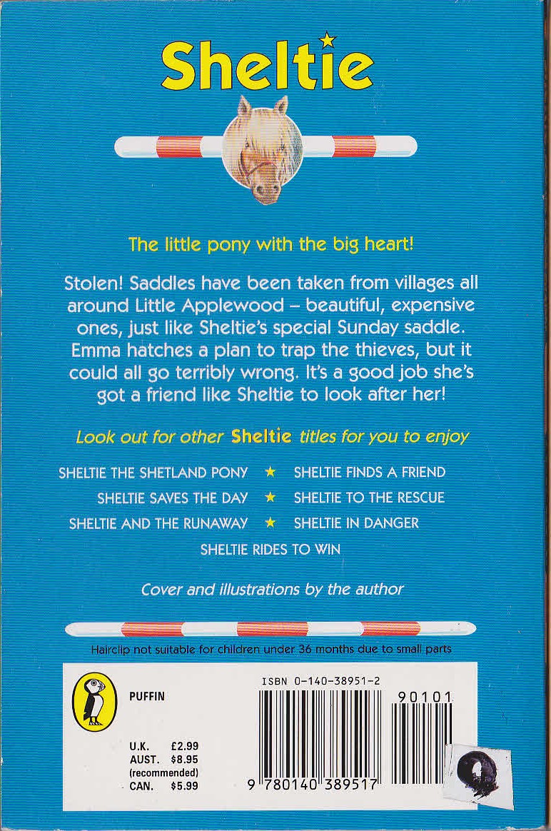 Peter Clover  #8: SHELTIE AND THE SADDLE MYSTERY magnified rear book cover image