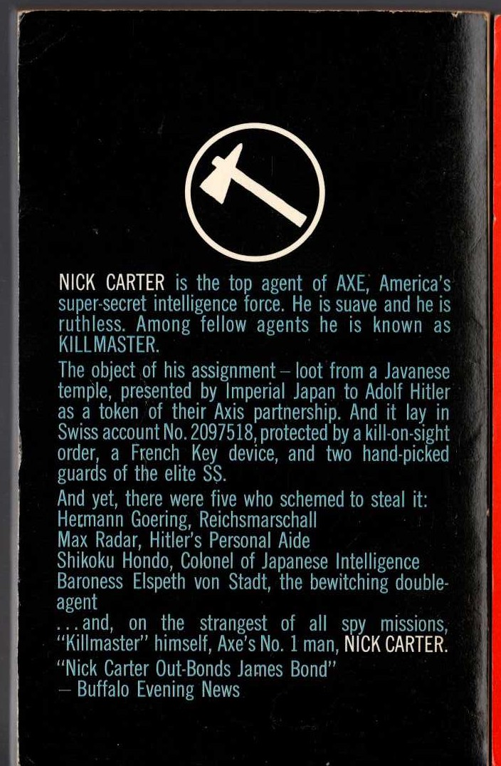 Nick Carter  THE EYES OF THE TIGER magnified rear book cover image