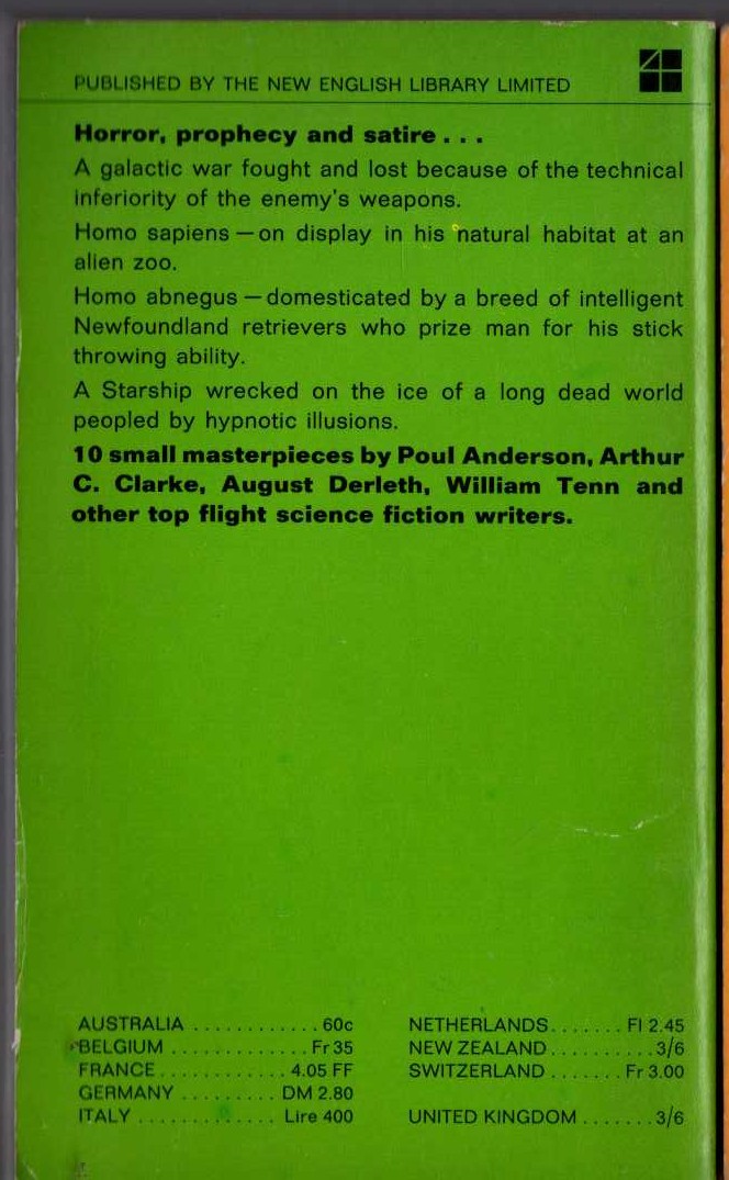 August Derleth  WORLDS OF TOMORROW magnified rear book cover image