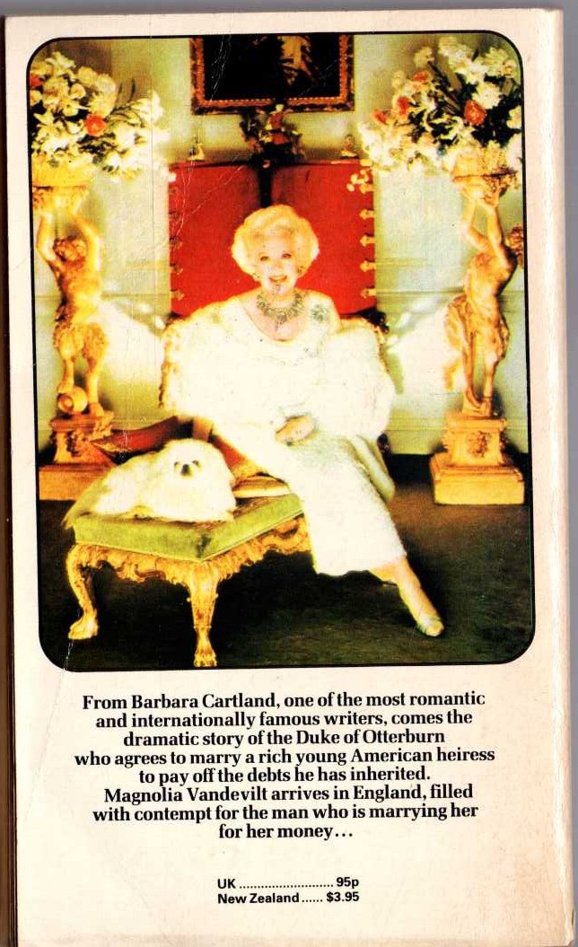 Barbara Cartland  DOLLARS OR THE DUKE magnified rear book cover image