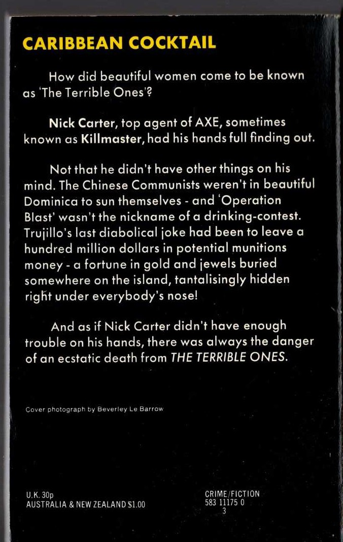Nick Carter  THE TERRIBLE ONES magnified rear book cover image