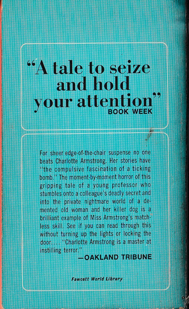 Charlotte Armstrong  THE WITCH'S HOUSE magnified rear book cover image