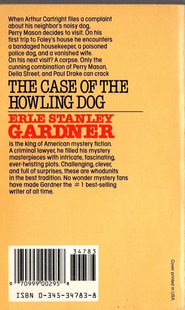 Erle Stanley Gardner  THE CASE OF THE HOWLING DOG magnified rear book cover image