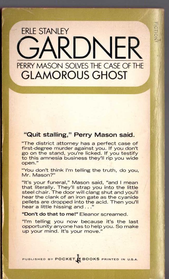 Erle Stanley Gardner  THE CASE OF THE GLAMOROUS GHOST magnified rear book cover image