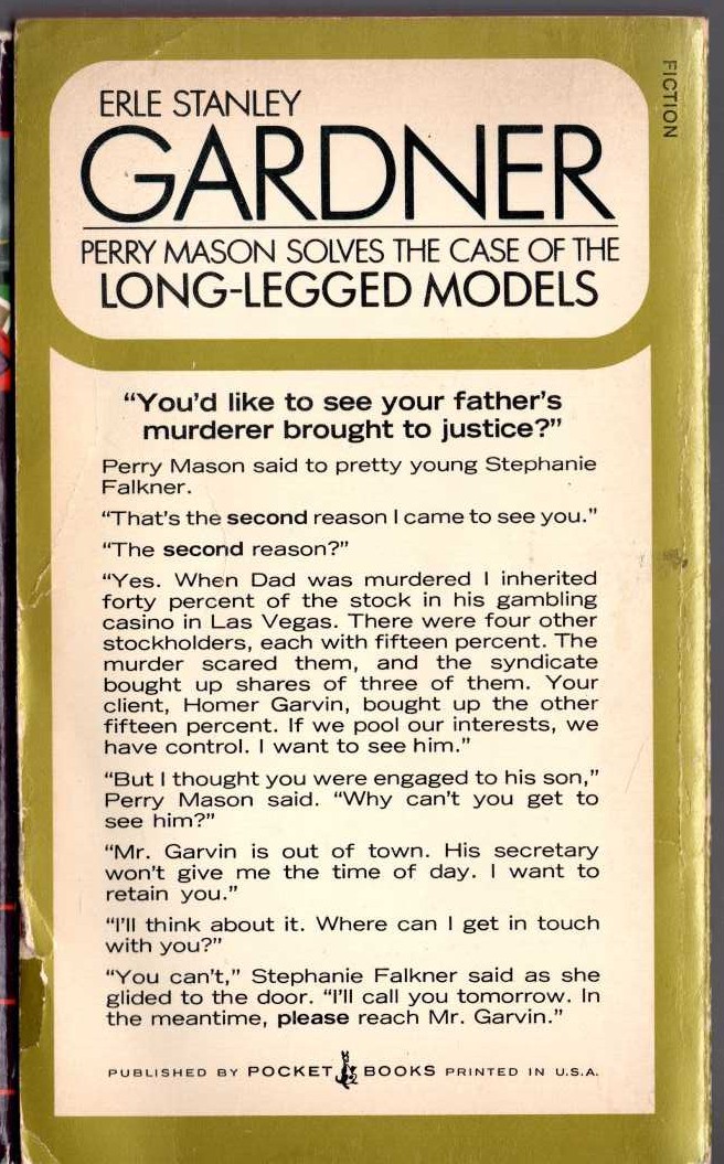 Erle Stanley Gardner  THE CASE OF THE LONG-LEGGED MODELS magnified rear book cover image