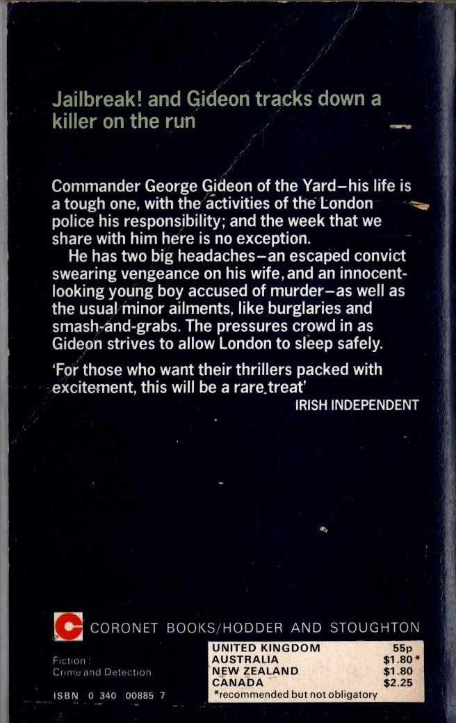 J.J. Marric  GIDEON'S WEEK magnified rear book cover image