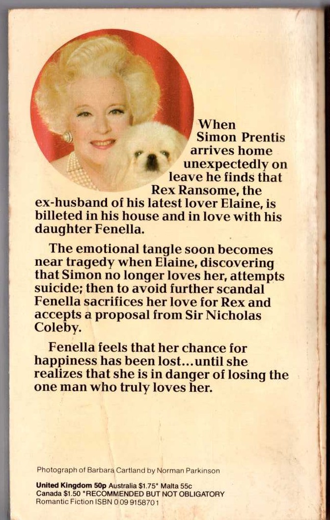 Barbara Cartland  THIS TIME IT'S LOVE magnified rear book cover image