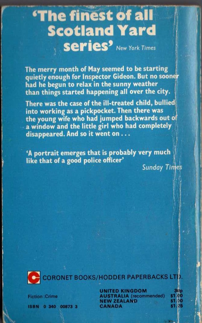 J.J. Marric  GIDEON'S MONTH magnified rear book cover image