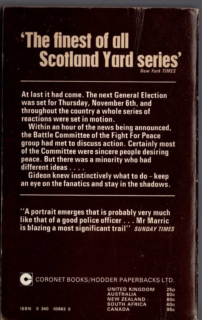J.J. Marric  GIDEON'S VOTE magnified rear book cover image