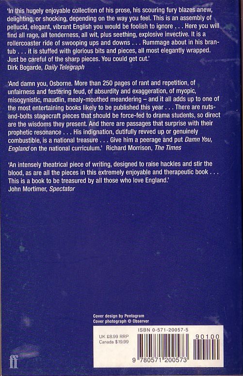 John Osborne  DAMN YOU, ENGLAND magnified rear book cover image