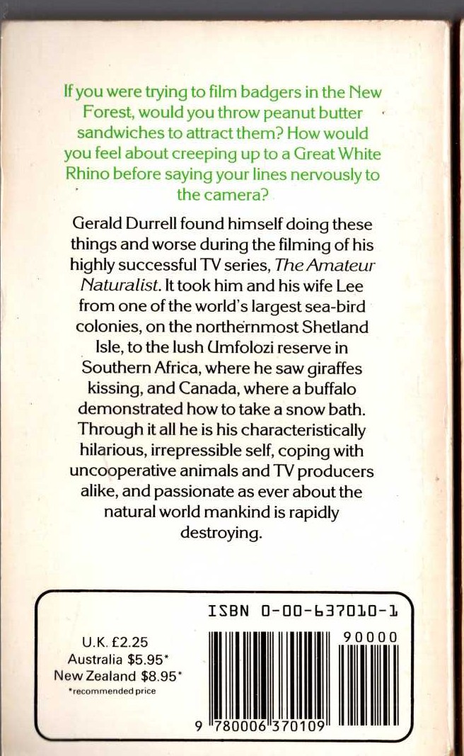 Gerald Durrell  HOW TO SHOOT AN AMATEUR NATURALIST magnified rear book cover image