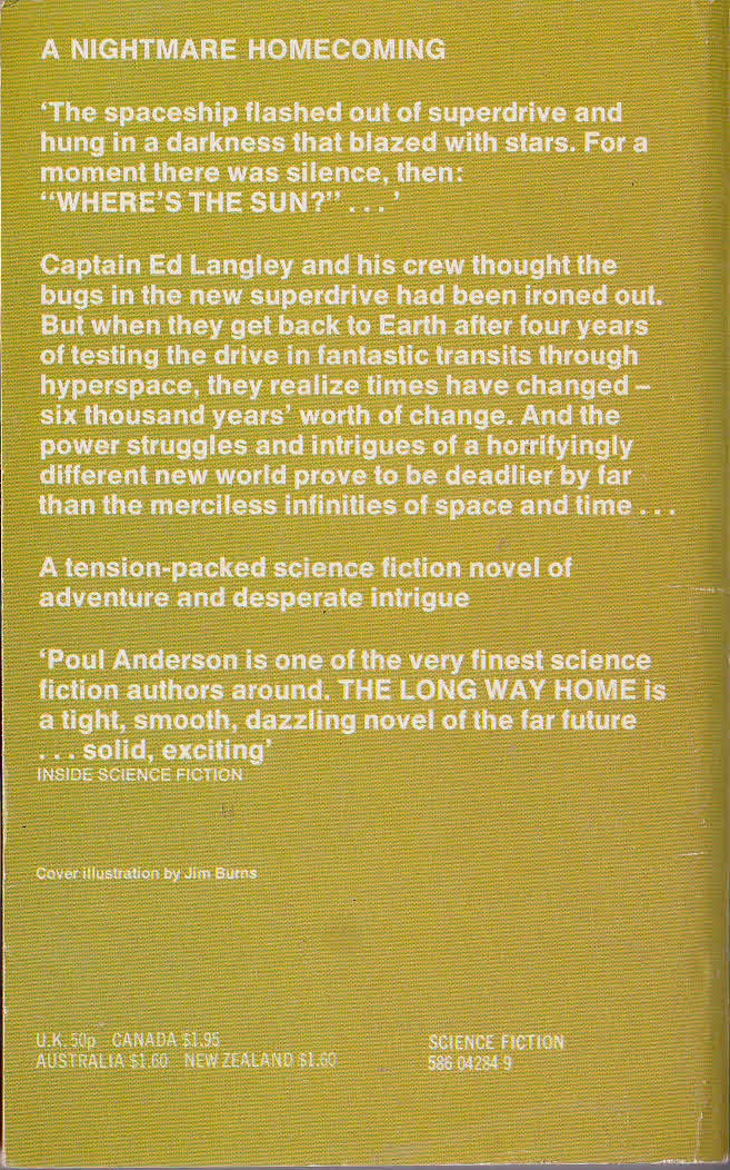 Poul Anderson  THE LONG WAY HOME magnified rear book cover image