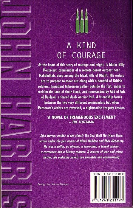 John Harris A KIND OF COURAGE .Redwood 2001 magnified rear cover image