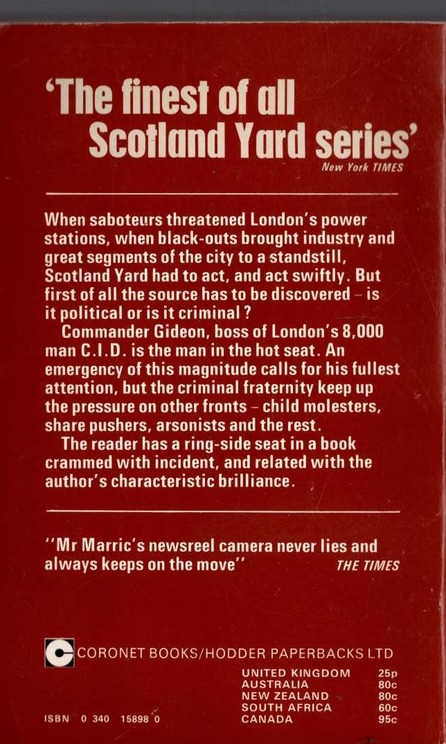 J.J. Marric  GIDEON'S POWER magnified rear book cover image