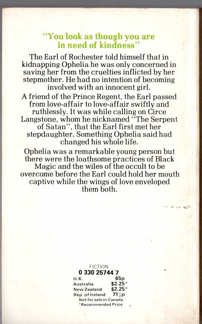 Barbara Cartland  A SERPENT OF SATAN magnified rear book cover image