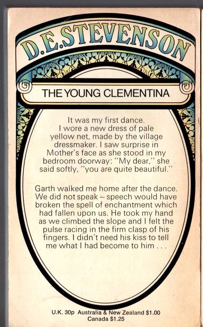 D.E. Stevenson  THE YOUNG CLEMENTINA magnified rear book cover image