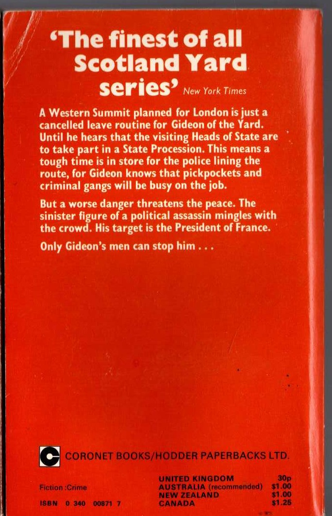 J.J. Marric  GIDEON'S MARCH magnified rear book cover image