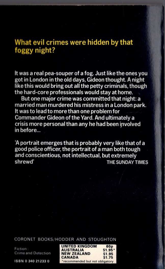 J.J. Marric  GIDEON'S FOG magnified rear book cover image