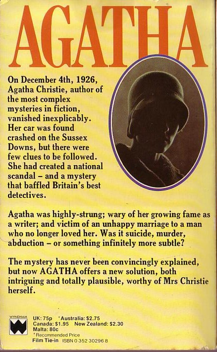 Kathleen Tynan  THE AGATHA CHRISTIE MYSTERY magnified rear book cover image