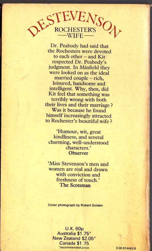 D.E. Stevenson  ROCHESTER'S WIFE magnified rear book cover image