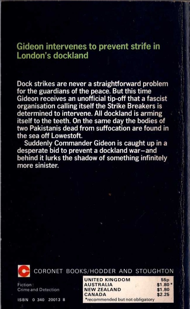 J.J. Marric  GIDEON'S PRESS magnified rear book cover image