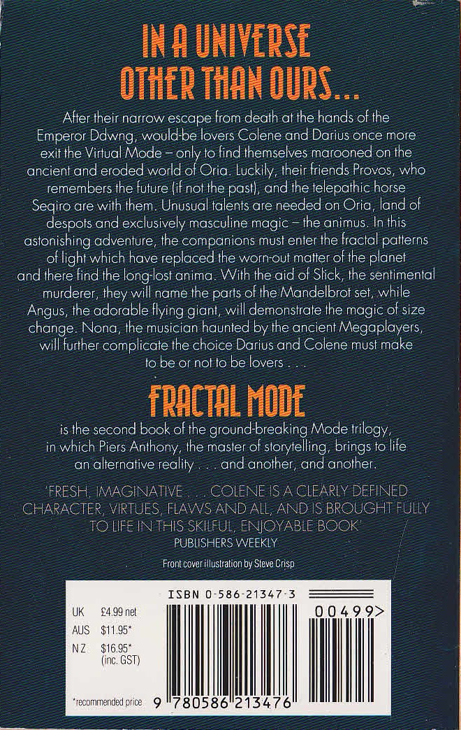 Piers Anthony  FRACTAL MODE magnified rear book cover image