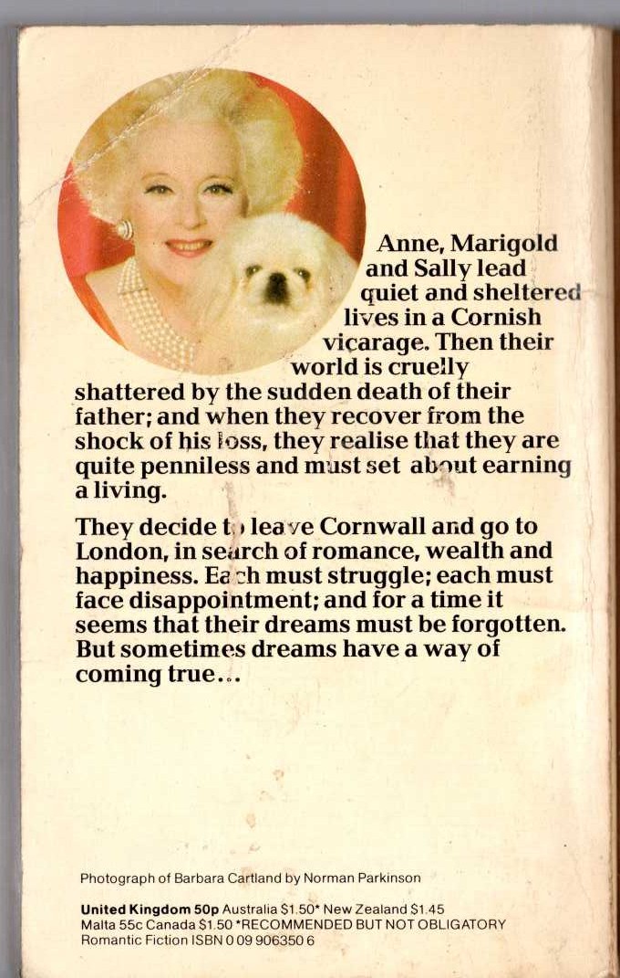 Barbara Cartland  THE DREAM WITHIN magnified rear book cover image