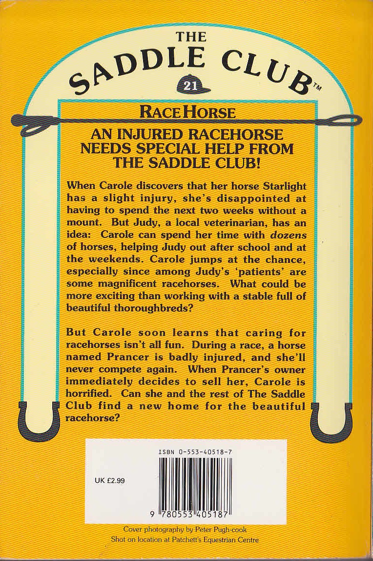 Bonnie Bryant  THE SADDLE CLUB 21: Race Horse magnified rear book cover image