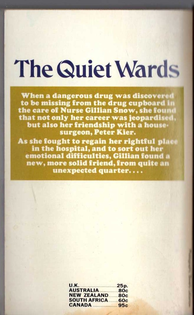 Lucilla Andrews  THE QUIET WARDS magnified rear book cover image